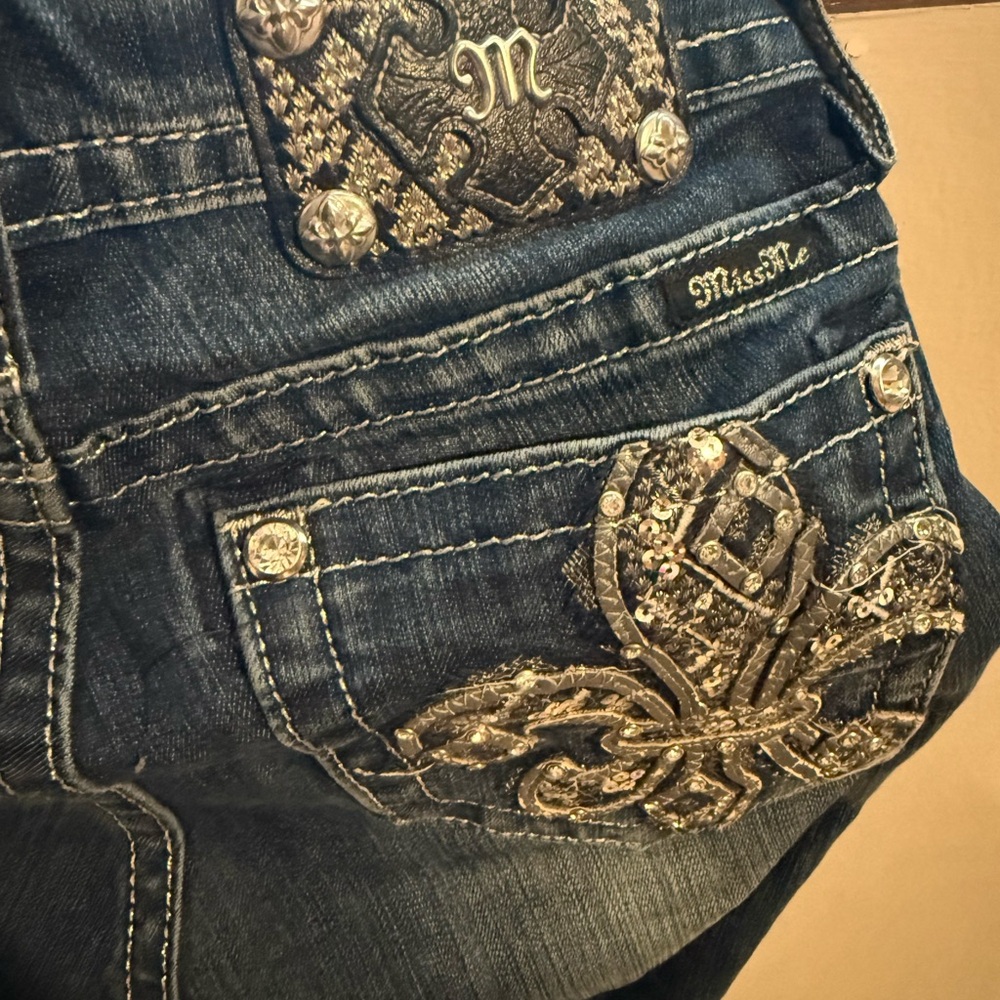 Miss Me Dark Blue Jeans with Silver Embellishments